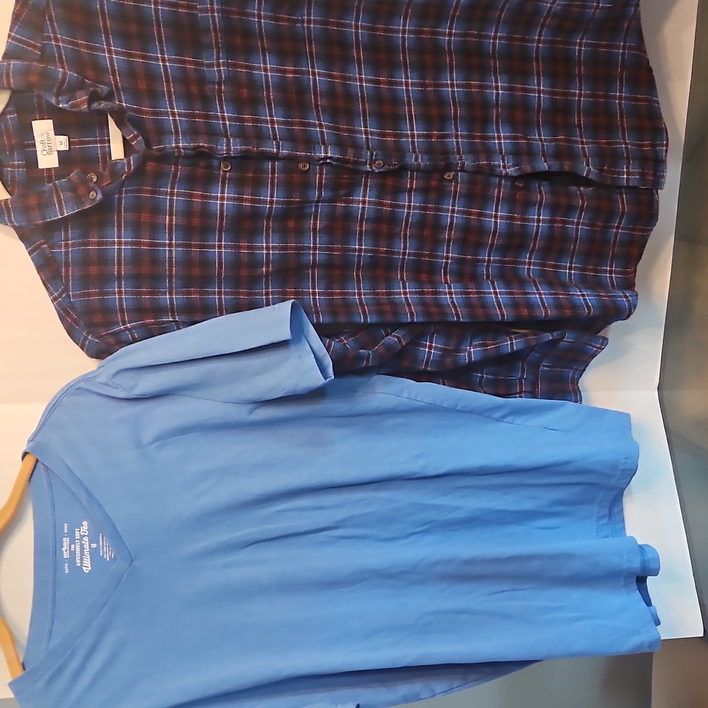 Bundle Mens Flannel And Blue V-Neck T-Shirt